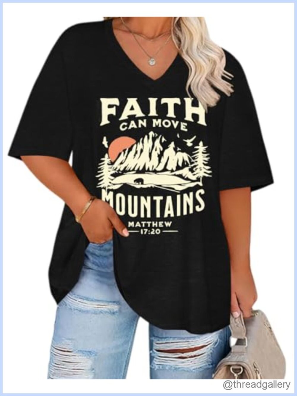 Plus Size Oversized Graphic T-Shirt V-Neck Short Sleeve Summer Top